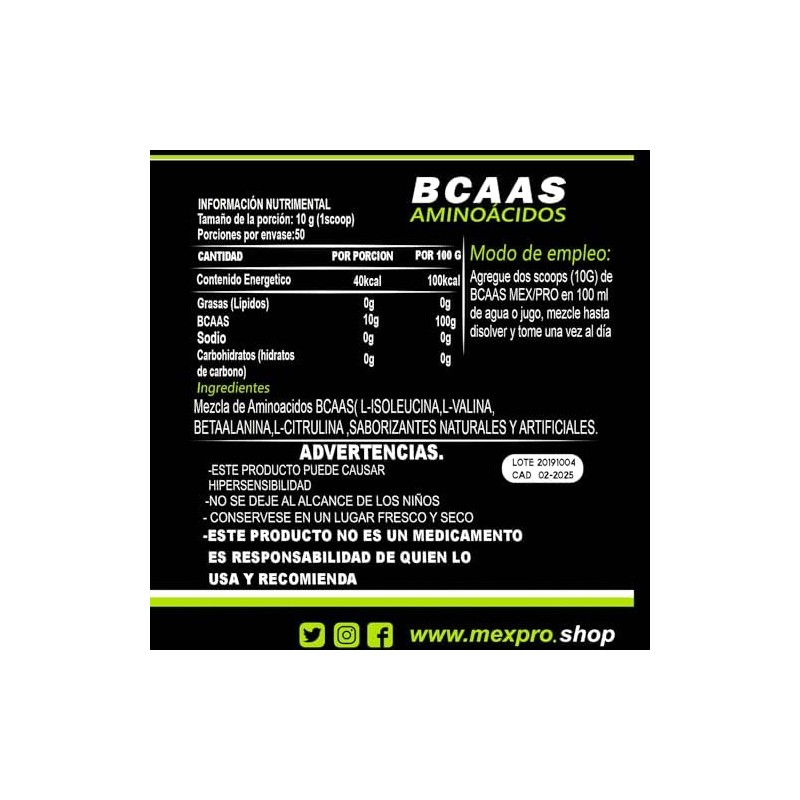MexPro Aminoacidos BCAAS 500Gr Sabor Mora