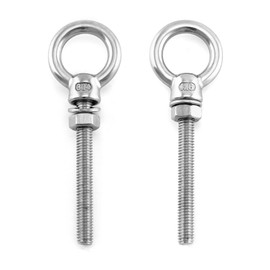 QWORK Threaded Eyebolts, 10 Pack 1/4" x 2" Long Stainless Steel Marine Grade Shoulder Eye Bolt