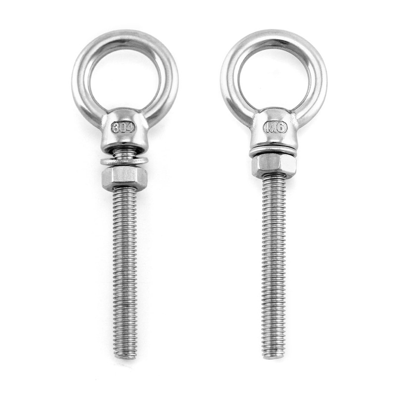 QWORK Threaded Eyebolts, 10 Pack 1/4" x 2" Long Stainless
