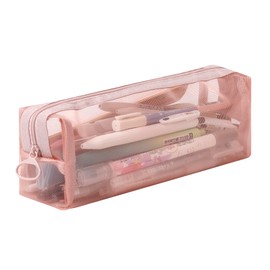 Pencil Cases Pen Pouch Clear Transparent Marker Pouch with Zipper, Exam Pencil Storage Bag Travel Cosmetic Makeup Bag for Students Adults Teen Kids (Square monolayer Pink)