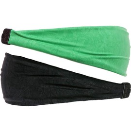 Hipsy Adjustable & Stretchy Crushed Xflex Wide Headbands for Women Girls & Teens (Crushed Green & Black 2pk)
