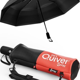 Repel Umbrella Windproof Travel Umbrellas for Rain - Easy Auto Open Close, Durable & Compact Umbrella, Waterproof Canopy - The Quiver Carrying Case - Color: Black/Red