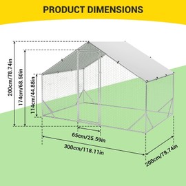 Outdoor Metal Chicken Coop & Run - 9.8x6.5FT Galvanized Steel Walk-in Poultry Cage with Waterproof Anti-UV Cover for Backyard, Garden, Farm (Chickens/Ducks/Rabbits)