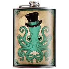 Gentleman Octopus 8 Oz Stainless Steel Hip Flask for Liquor - Comes in a Gift Box - Leakproof Design - Easy to Clean - 3.75” X 5.75” - By Trixie & Milo