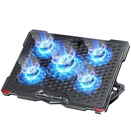 AICHESON Almohadilla de enfriamiento para laptop 5 ventiladores hasta 17.3 pulgadas Enfriador pesado para notebook, luces LED azules, 2 puertos USB, S