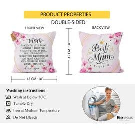 Kies CROWNLY CRYSTAL® (Double-Sided) Gifts for Mum Birthday Gifts for Mum from Daughter Cushion Covers 18x18 Inch Mum Gifts from Son Happy Birthday Mummy Gifts Gift Ideas for Mums