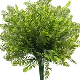 Artificial Boston Fern Plants Decor, Fake Ferns Greenery Shrubs Plant Bamboo Leaves UV Resistant for Outdoors Indoor Hanging Planter Front Porch Garden Farmhouse Decoration - 6 Pack
