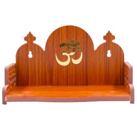 Wooden Wall Mounted Hanging Table top Temple Pooja Mandir God Stand Shelf for Storage and Idols Decoration for Home Office and Gifting (Golden Om)