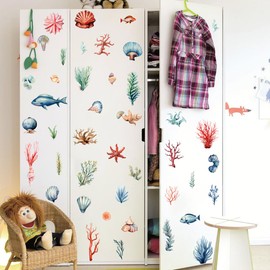 WOYINIS Watercolor Ocean Plants Wall Stickers Under The Sea Seaweed Wall Decal DIY Nautical Wall Decor Art for Kids Bedroom Bathroom Classroom Baby Nursery