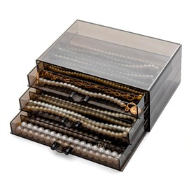 Necklace Box Necklace Holder Organizer, Acrylic Necklace Organizer Box Clear Necklace Display Jewelry Tray with Transparent Lid Jewelry Display Box for Necklace (Clear Black, 3 Drawer 18 Girds)