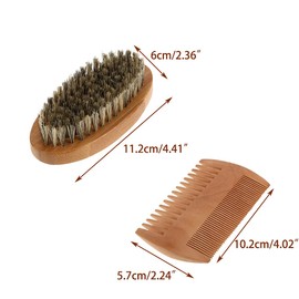 Beard Comb & Beard Brush Set for Men - Natural Boar Bristle Brush and Dual Action Pear Tree Comb / Velvet Bag - Ideal for Grooming Beard and Moustache