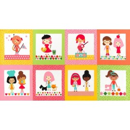 Robert Kaufman Girl Friends Back to School Patches 23" Panel 100% Cotton Fabric by The Panel