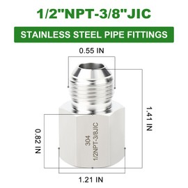 TAISHER 5PCS Forging of 304 Stainless Steel JIC Flare Tube Fittings,3/8" JIC Male x 1/2" NPT Female,Half Union