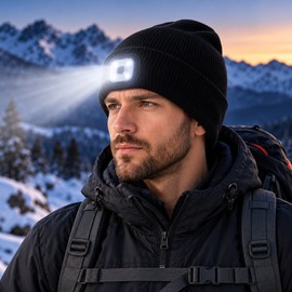 USB Rechargeable LED Beanie Hat for Men & Women – 3 Brightness Modes, Hands-Free Lighting for Outdoor Activities