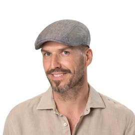 Stetson Herringbone Linen Flat Cap Peaked Cap Men's - Linen Cap with UV Protection 40 - Men's Cap Made in EU - Hat with Cotton Lining - Flat Cap Spring/Summer - Flat Cap, light beige