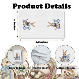 Isfvqyub Happy Easter Kitchen Towels, Blue and White Bunny Hand Towels for Bathroom Farmhouse Home Apartment, Chinoiserie Ceramic Bow Dish Towel Gifts for Women Men Hostess Friends -05