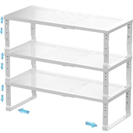 Zilvando Expandable Spice Rack & Kitchen Cabinet Organizer - Stackable, Adjustable Shelves for Cabinets, Countertops, Cupboards & Pantries(3 Packs/Large/White)