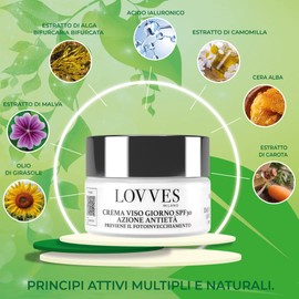 LOVVES Day Face Cream Spf 30, High Natural Cosmetics, Moisturizing, Prevents photoaging, Contrasts Wrinkles and Spots, Improves Skin elasticity, Glass Jar Format 50 ml