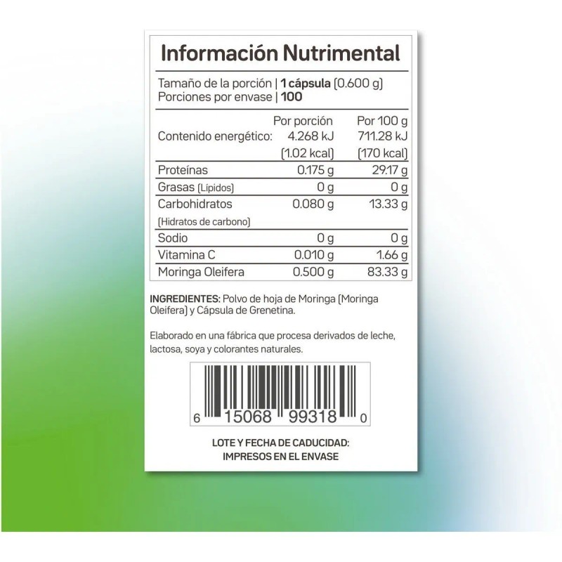 Moringa orgnica y libre de transgnicos Primetech 100 Cpsulas 500