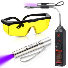 Glooglitter Auto Air Conditioner Leak Detector Tool WJL-6000 Refrigerant Leak Detector with 365nm LED Flashlight and UV Protective Glasses for HVAC Air Conditioner R22 R410A R134A(Black)