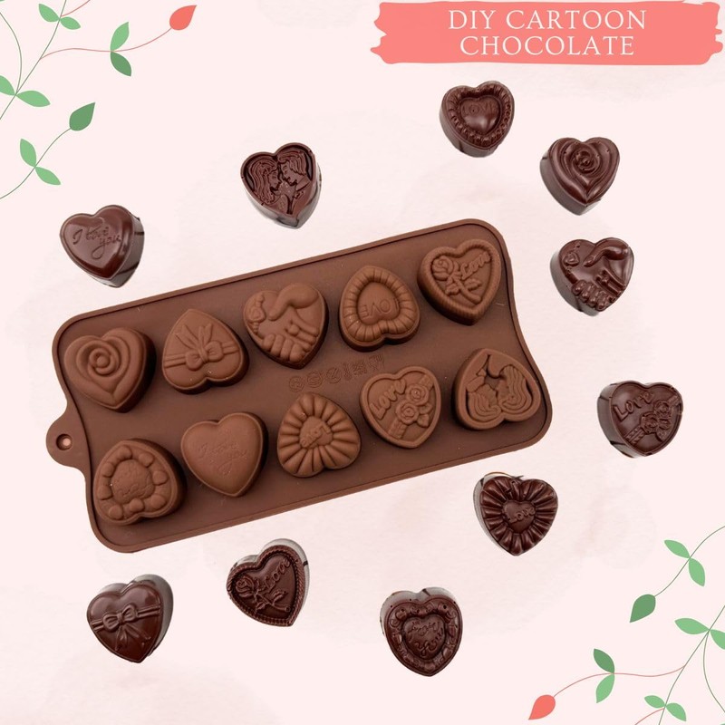 1 Piece Silicone Chocolate Molds Heart Shape with Different Pattern