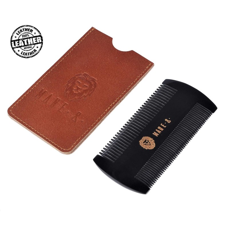 Premium 100% Oxhorn Dual-Action Beard Comb with Genuine Leather Case