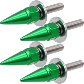 MEAJOO 4Pcs Spike License Plate Screw Fasteners Kit, Decorative Anti-Theft Stainless Steel & Aluminum Alloy Frame Bolts Fits Most Vehicles, Trucks, and Motorcycles(Green)