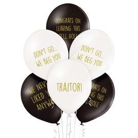 Sass Party & Gifts Office Leaver Funny Balloons - Pack of 12 Premium White And Black Balloons For Leaving Work, Good Luck