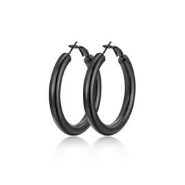 FindChic Trendy Black Hoop Earrings for Women 40mm Stainless Steel Non Tarnish Chunky Hoops 80s Party Jewelry