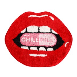 Red lips Bath Mat for Bathroom, Valentine Red Lips Bathroom Rug Non-Slip for Shower, Soft Absorbent Microfiber Bathtub Lips Rugs, Funny Cute Chill Pill Small Washable Floor Mats Kids Room Decor