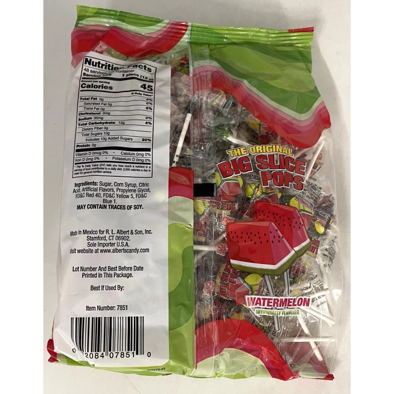 Big Slice Pops Watermelon Candy Lollipops Suckers Bulk 48 Count