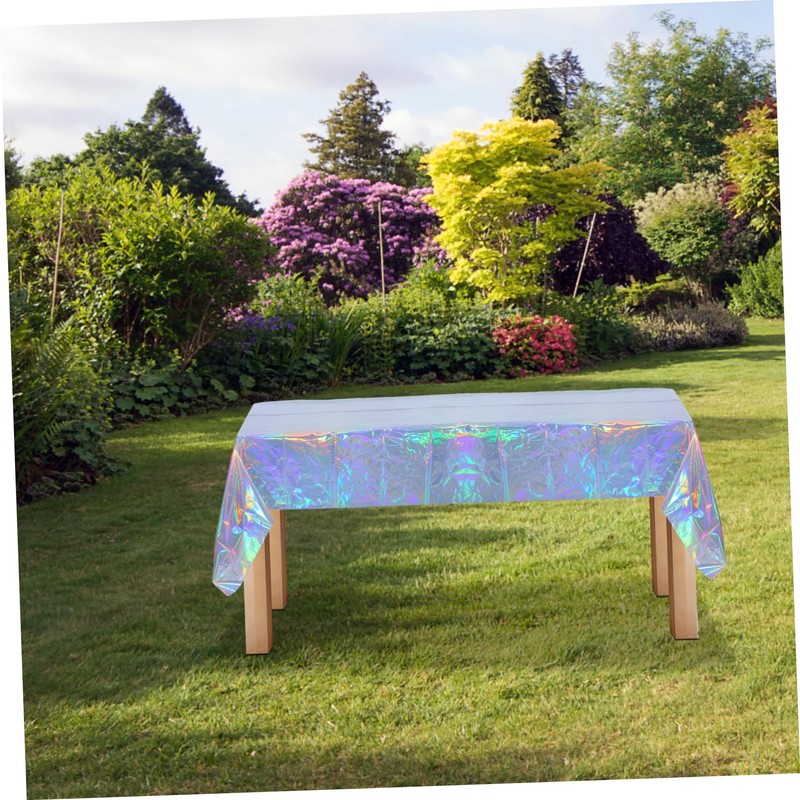 KONTONTY Plastic Tablecloth Set Iridescent Foil 4pcs Perfect for Wedding