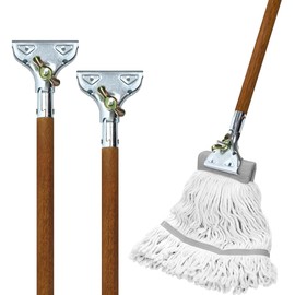 ILOT 59" Mop Claw Clamp Commercial Mop Handle Pack of 2 Industrial Mop Steelhead with Wooden Handle Wet Mops for Floor Cleaning Heavy Duty (Mops not Included)