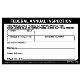 J. J. Keller 50-Pack, Federal Annual Inspection Label, Vinyl Annual Vehicle Inspection Label, DOT Compliant