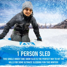 Arctic Trails Single Person Inflatable Snow Sled – Heavy Duty Snow Tube for Kids – Long Lasting Fun – Blue/White