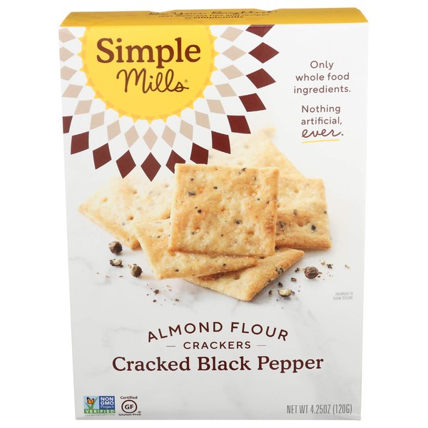 Simple Mills Almond Flour Crackers, Black Cracked Pepper, Gluten Free, Flax Seed, Sunflower Seeds, Corn Free, Good for Snacks, Made with whole foods, (Packaging May Vary)