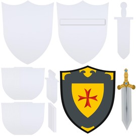 Sayglossy 24 Pcs DIY Cardboard Shield Kit and Swords for Kids 17 x 23 '' Cardboard Shields 12 Set Knight Crafts for Kids School Party Home Activities