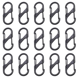 EUZUXU Pack of 15 S Carabiners, 30 mm Mini Metal Double Carabiner, 8 Shaped 2 Openings Carabiner, Small, for Hiking, Camping, Home - Black