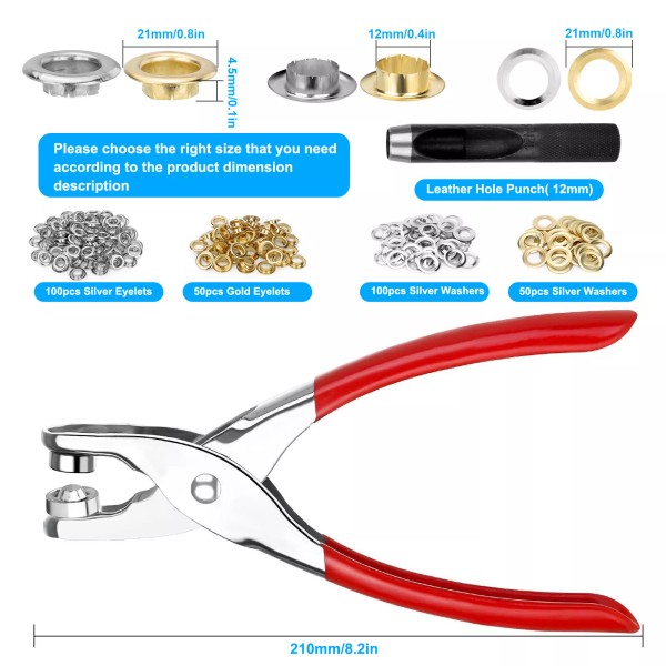 Unbranded 1/2" Grommet Pliers Tool Kit Punch Hole Eyelet Snap