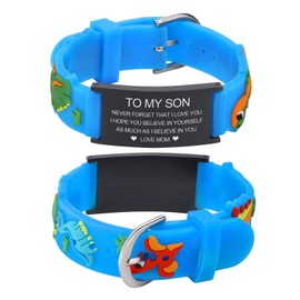 MEALGUET To My Son Bracelet Gift from Mom : Never Forget I Love You Love Quote Silicone Cartoon Wristband Bracelet for Little Boys,Christmas Gifts for Kids from Mom Dad,Stocking Stuffer, Blue