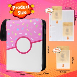 DBPBToU 4 Pocket Card Binder with 400 Pockets Trading Card Sleeves, 50 Pages 400 Pockets Trading Card Binder, Card Collection Binder with Zipper (Pink Circle)