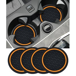 UBOG 4PCS Car Coasters, Car Accessories Interior, 2.75 Inch Non-Slip Cup Holder Coasters, Black&Orange
