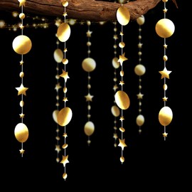 Gold Star Circle Dot Decorations, Hanging Star Party Garlands Decorations Twinkle Little Star Streamer Bunting Banner for Birthday Baby Shower Wedding Graduation Party Christmas Decor (39 Feet)