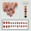 Fall Winter Short Square Fake Nails Brown Short Square Press