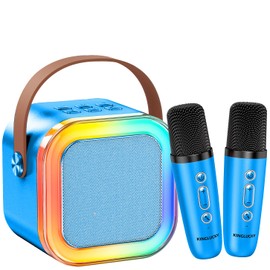 Kinglucky Mini Karaoke Machine for Kids, 2025 TOP Birthday Gifts Ideas for 3-12 Year Old Girls, Christmas Party Gifts Kids' Personal Video Players Accessories with 2 Wireless Microphones - Gold Blue