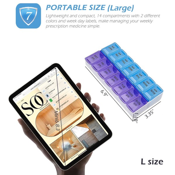 VOFOON VOFOON Travel Pill Organizer 2 Times a Day, Large