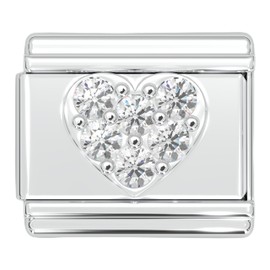 Italian Charm Bracelet Charms, Dangle Gold Heart, 9mm Stainless Steel Links Bracelets Jewelry for Women (Silver Heart - Clear Rhinestone)