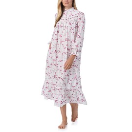 EILEEN WEST Women's Long Sleeve High Neck Cotton Lawn Ballet Gown, White Ground Floral