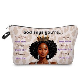 Livel lhood African American Makeup Bag Cute Small Organizer Zipper Pouch God Says You're Cosmetic Bag Inspirational Birthday Present for Black Women Friends, hzt0744, Small