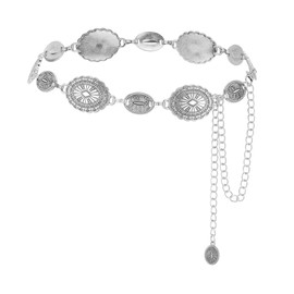 Eigso Boho Lapse Concho Chain Waist Belt for Women Cowgirl Waist Harness Gold Waist Chains Belt, silver, L